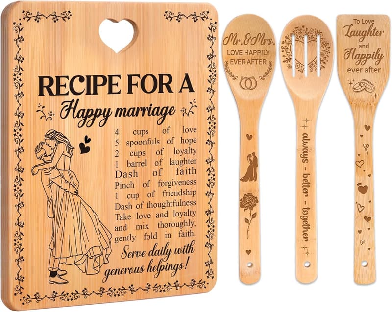 Bridal Shower Gift: Happy Marriage Cutting Board Set for Couples