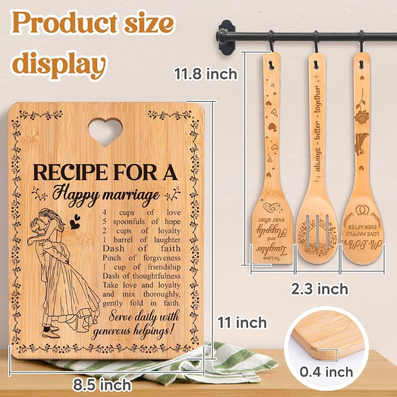 Bridal Shower Gift: Happy Marriage Cutting Board Set for Couples