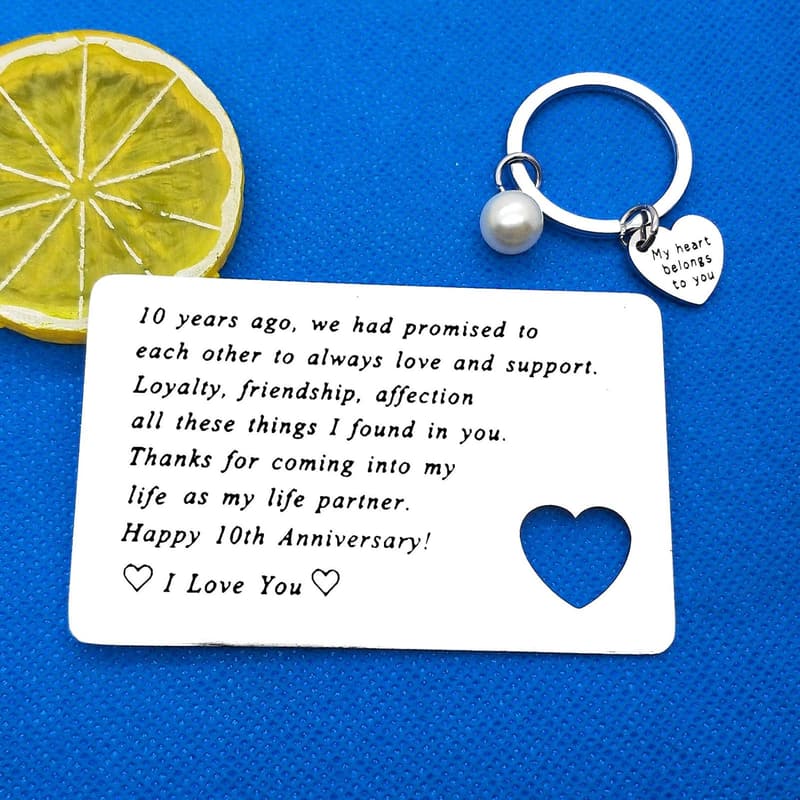 10th Anniversary Engraved Wallet Insert Card for Couples