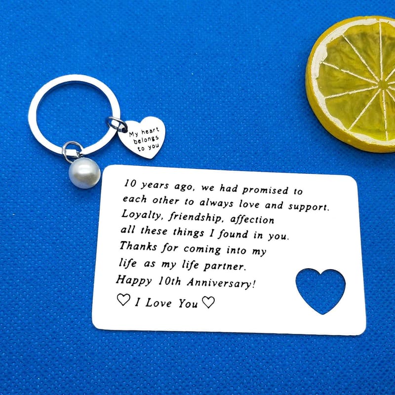 10th Anniversary Engraved Wallet Insert Card for Couples