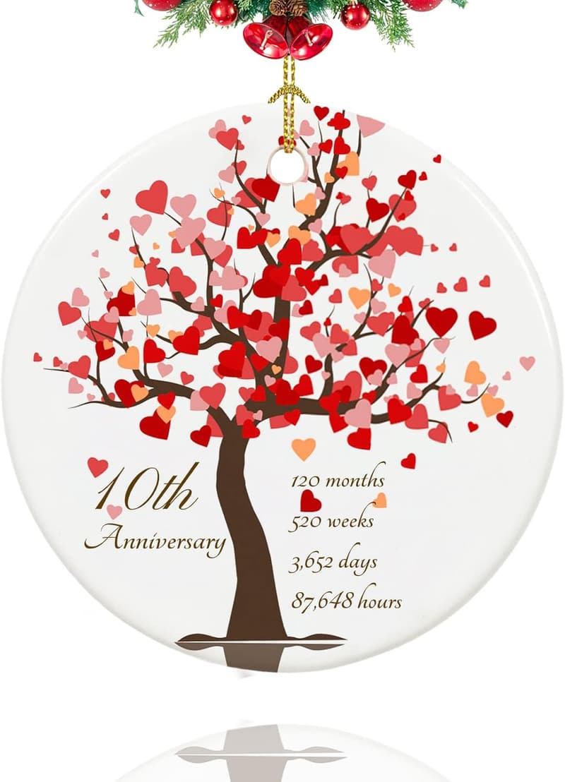 10th Anniversary Ceramic Ornament for Couples