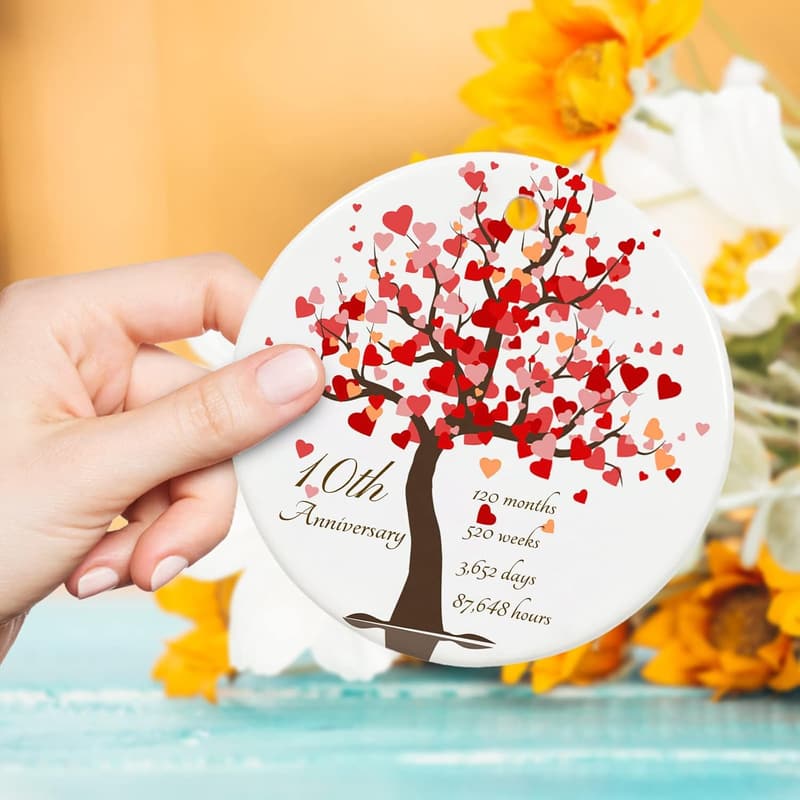 10th Anniversary Ceramic Ornament for Couples