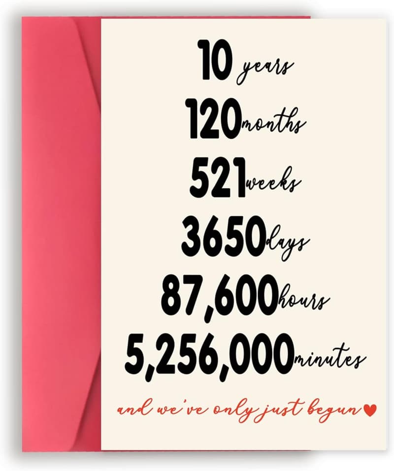 Happy Tenth Anniversary Card for Couples - Romantic Gift