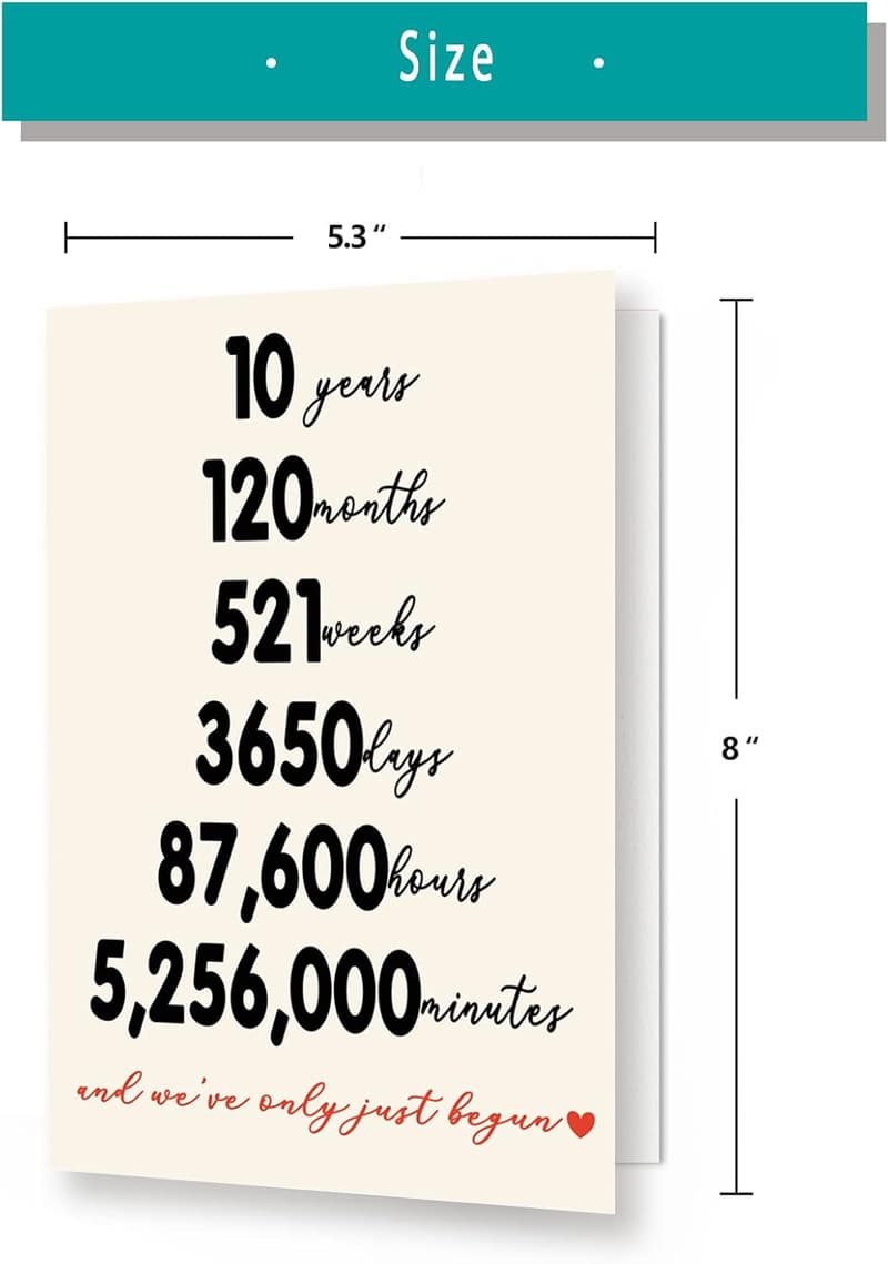 Happy Tenth Anniversary Card for Couples - Romantic Gift