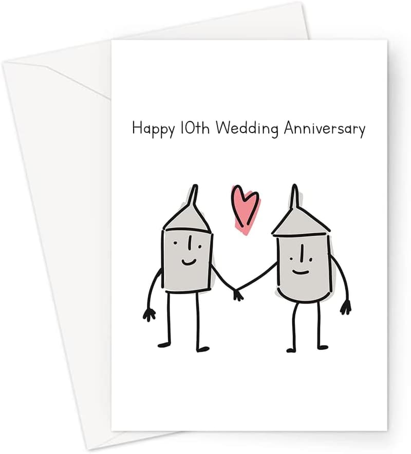 10th Anniversary Greeting Card - Tin Can Design for Spouse