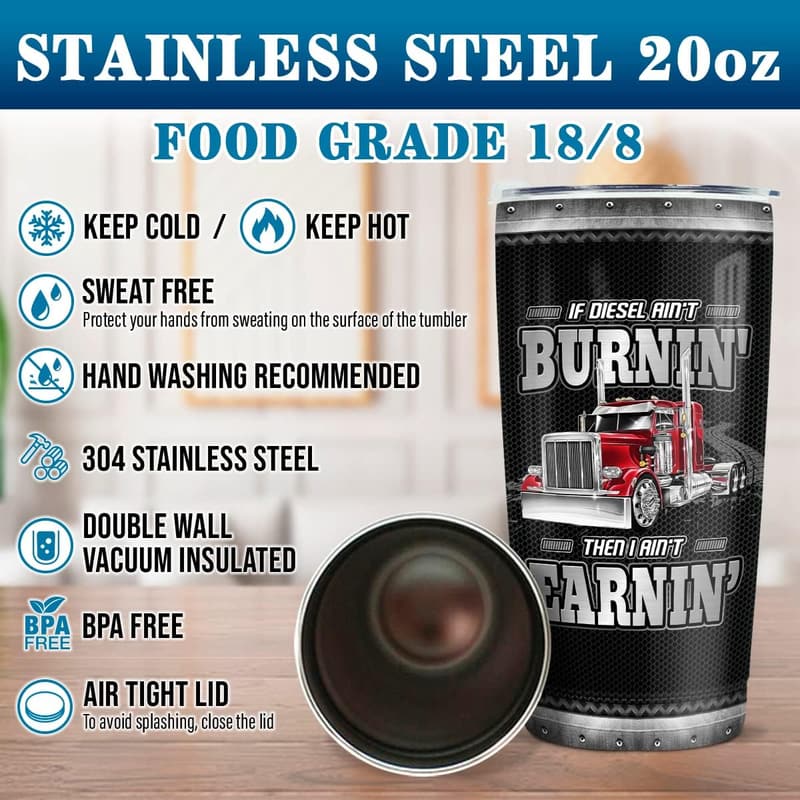 Truck Driver Birthday Gift: 20oz Stainless Steel Travel Mug