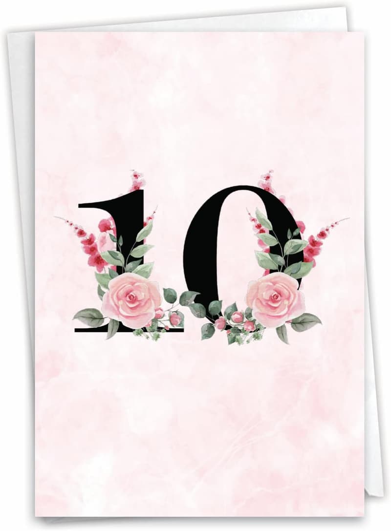 10th Anniversary Floral Paper Card for Couples