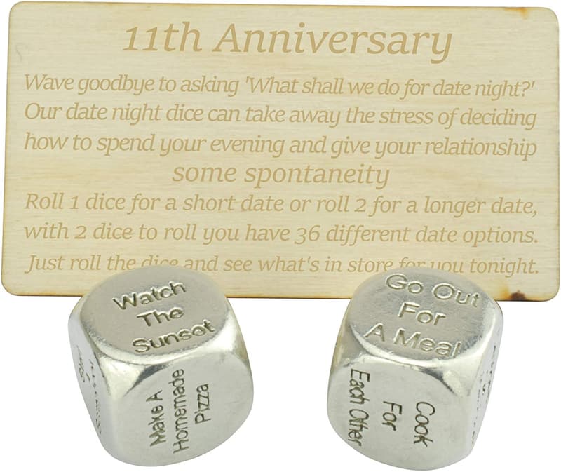 11th Anniversary Date Night Metal Dice Set