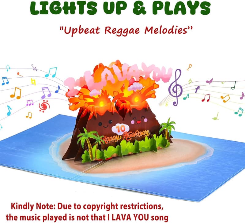 10th Anniversary Musical 3D Pop-Up Card for Couples