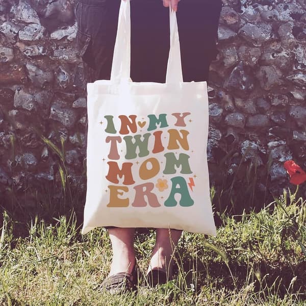 Twin Gender Reveal Tote Bag - New Mom Announcement Gift