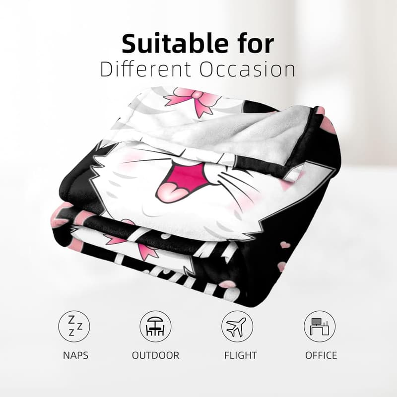 Soft Flannel Kawaii Cat Blanket for Cat Lovers 50