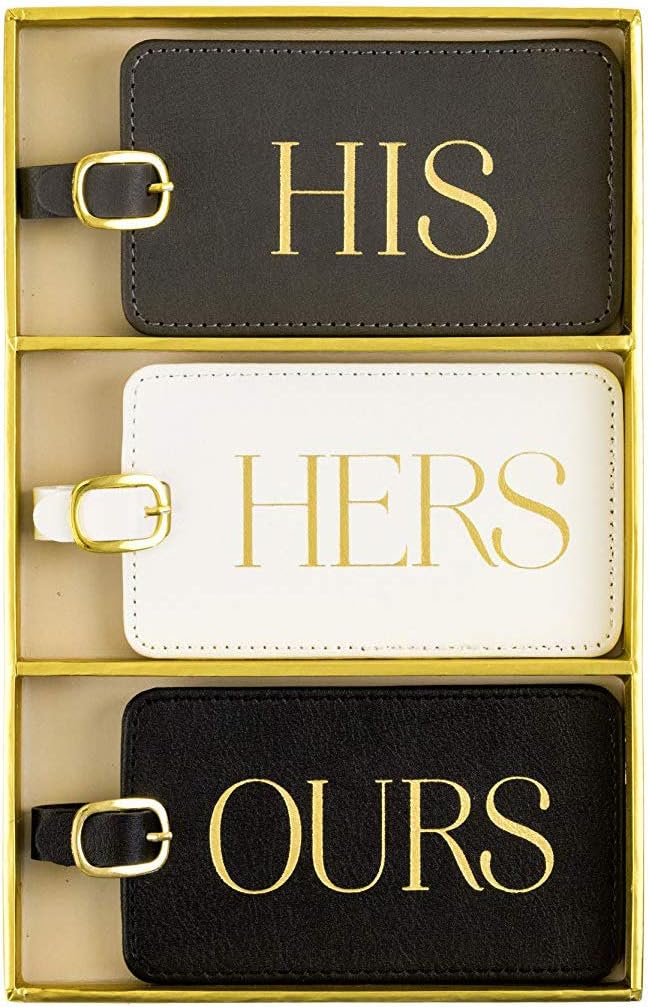 His and Hers Faux Leather Luggage Tag Set with ID Cards