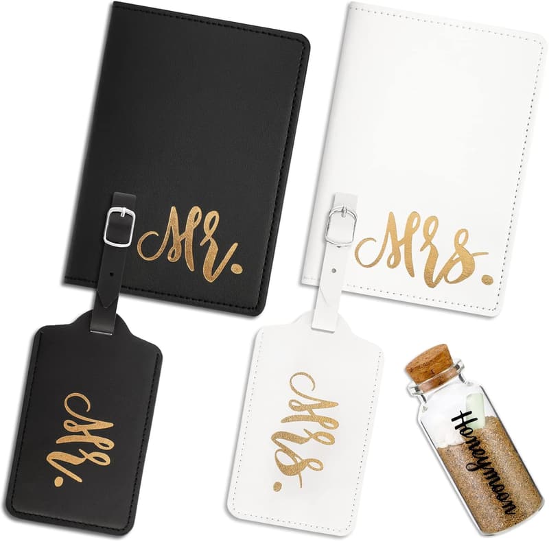 Honeymoon Gift: Mr & Mrs Passport Holders & Luggage Tags Set