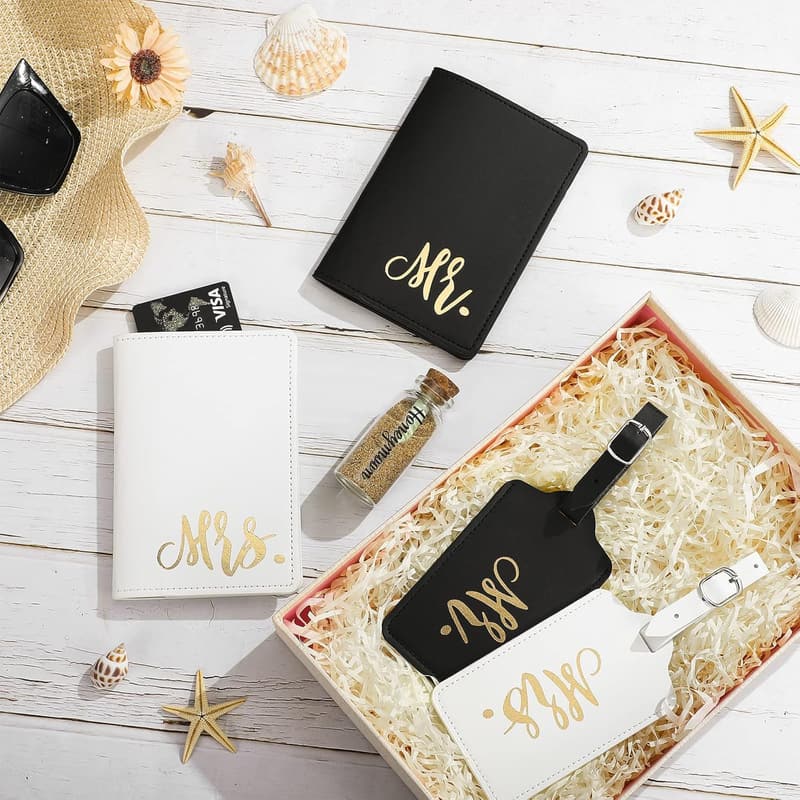 Honeymoon Gift: Mr & Mrs Passport Holders & Luggage Tags Set