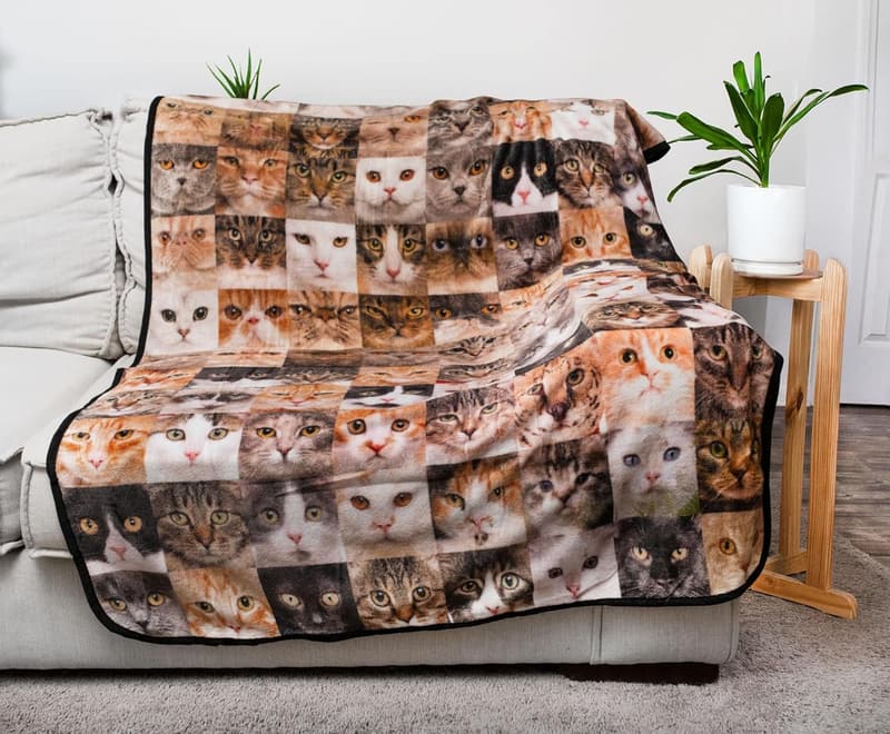 Cat Face Collage Fleece Blanket | 45x60 Inches