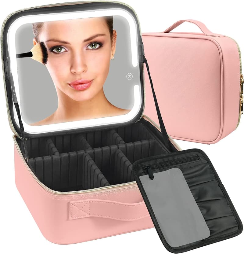 Lighted Travel Makeup Case with Adjustable Divider