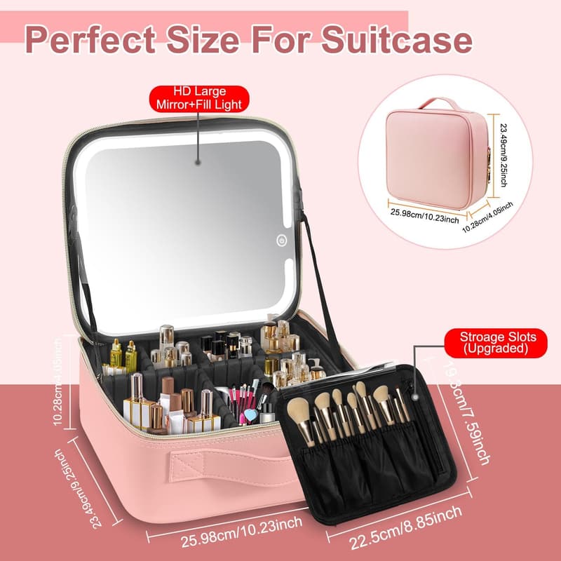 Lighted Travel Makeup Case with Adjustable Divider