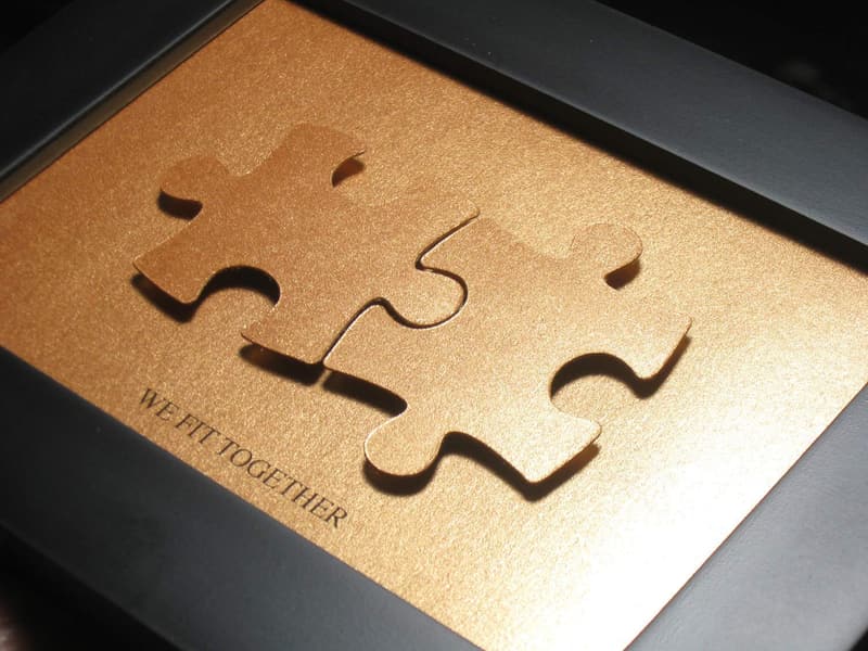 8th Anniversary Puzzle Cut Art - Custom Bronze Gift for Couples