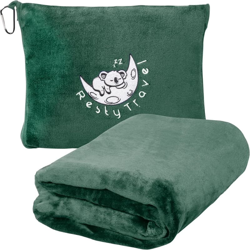 Portable Travel Blanket with Bag - Lightweight Airplane Blanket (Forest Green)