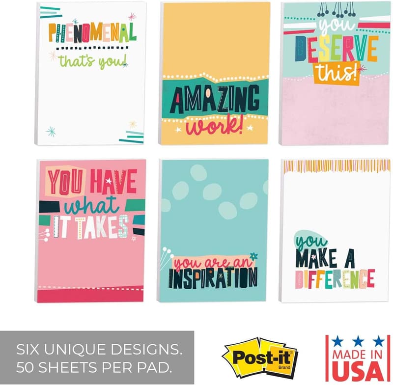 Motivational Sticky Note Pads - Set of 6 Inspiring Designs