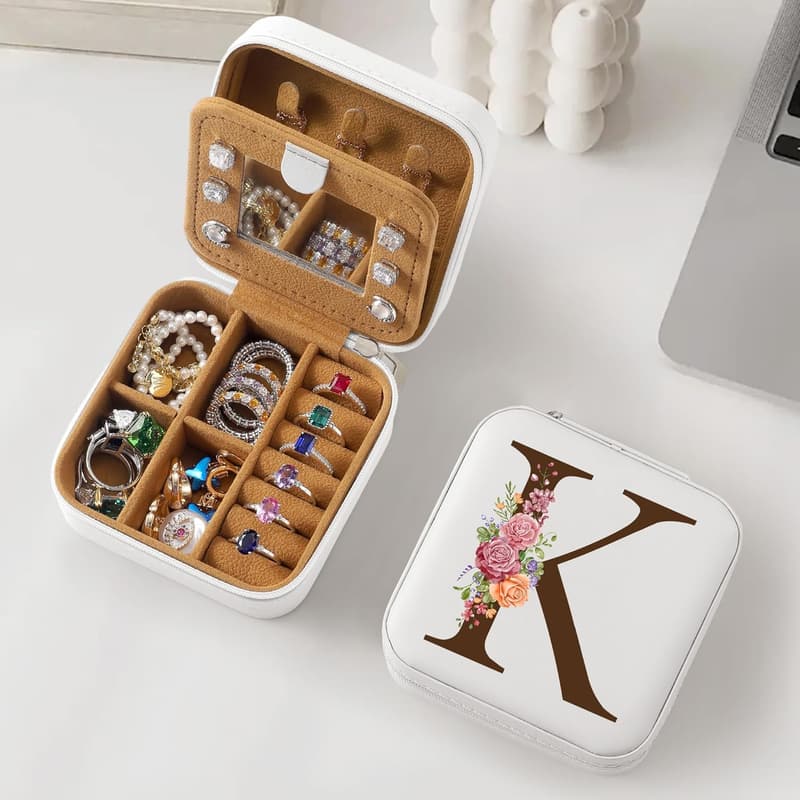 Custom Initial Travel Jewelry Case for Women - Birthday & Mother's Day Gift