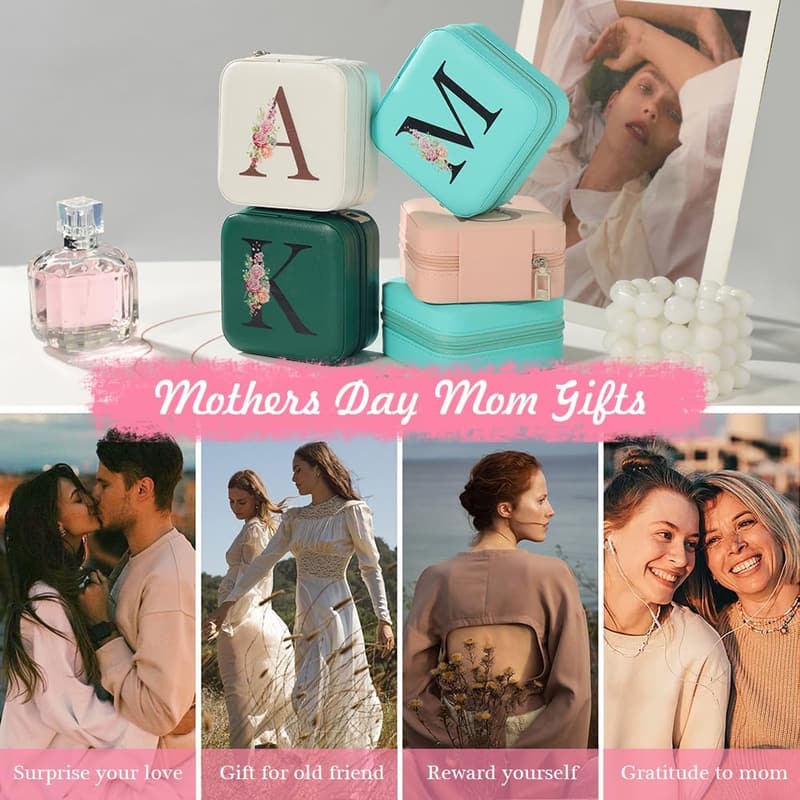 Custom Initial Travel Jewelry Case for Women - Birthday & Mother's Day Gift