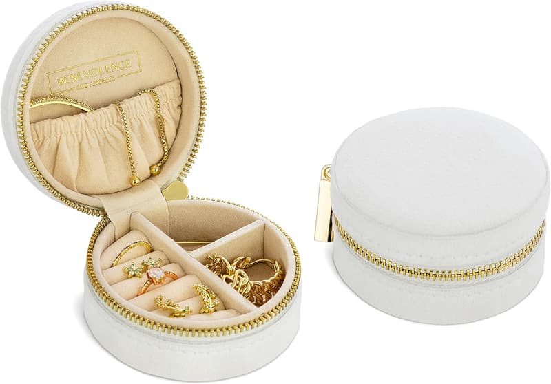 Plush Velvet Travel Jewelry Box Organizer for Women - Pearl White
