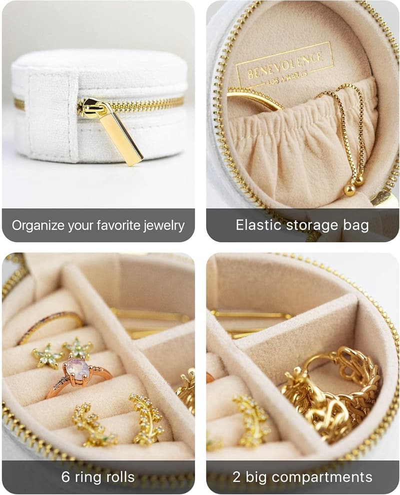 Plush Velvet Travel Jewelry Box Organizer for Women - Pearl White