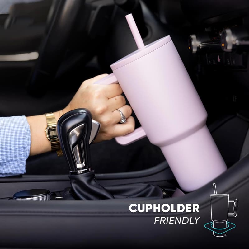 40 oz Insulated Stainless Steel Tumbler with Handle and Straw