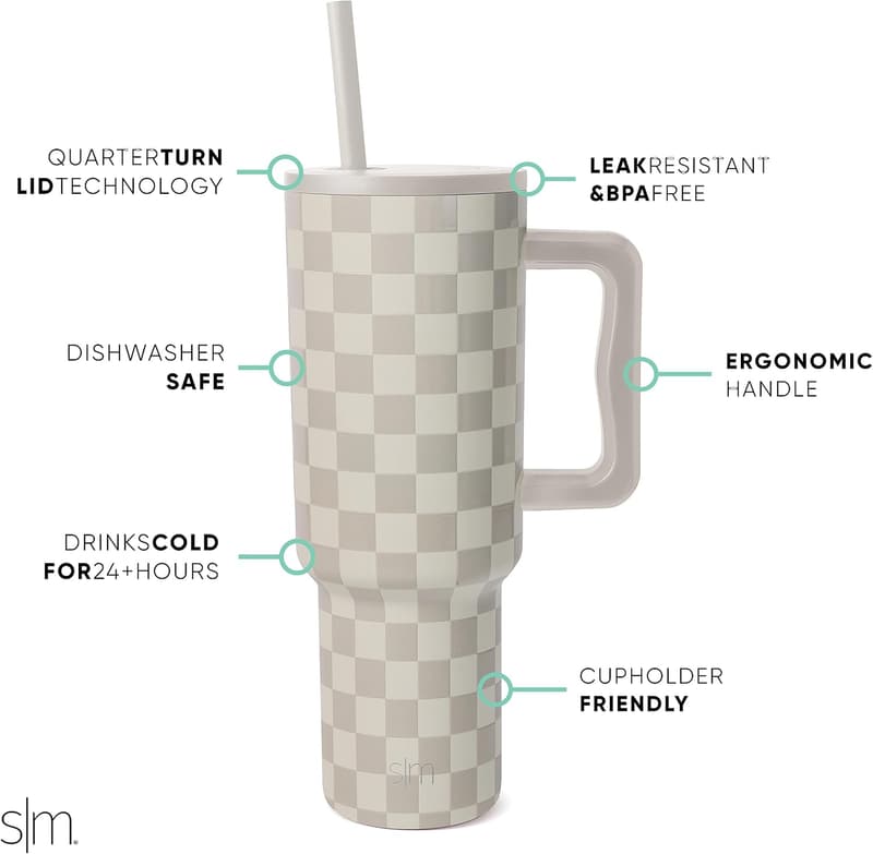40 oz Insulated Stainless Steel Tumbler with Handle and Straw