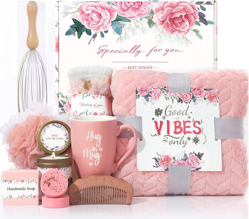 Spa Gift Basket for Women - Relaxing Care Package in Pink