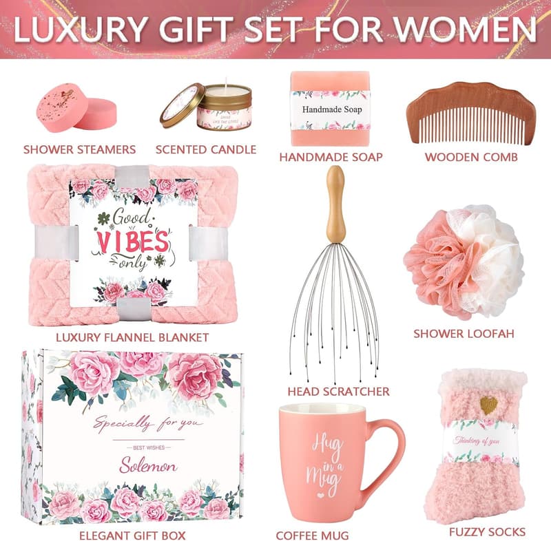 Spa Gift Basket for Women - Relaxing Care Package in Pink