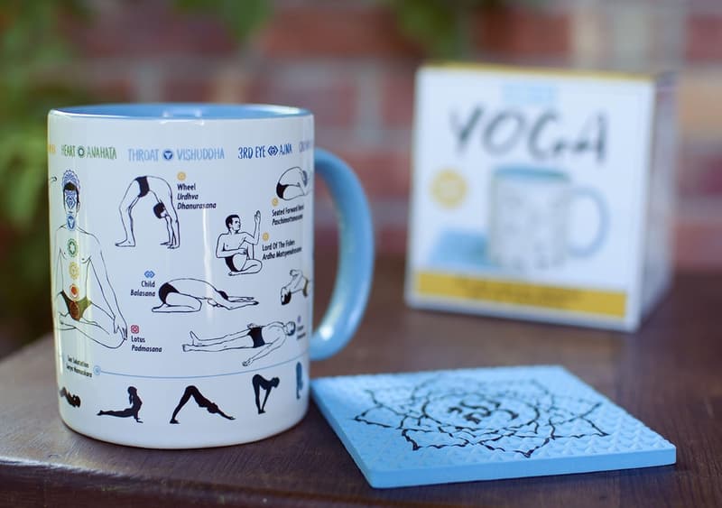 Yoga Coffee Mug with Poses & Mat Coaster - Perfect Gift