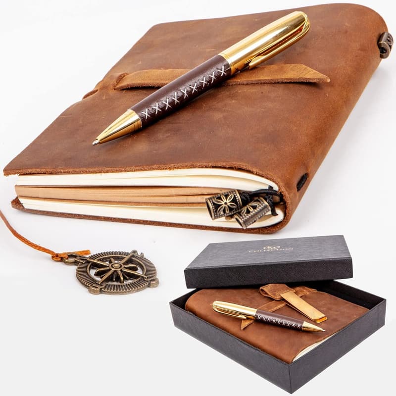 Handmade Antique Leather Journal Set for Travel & Writing