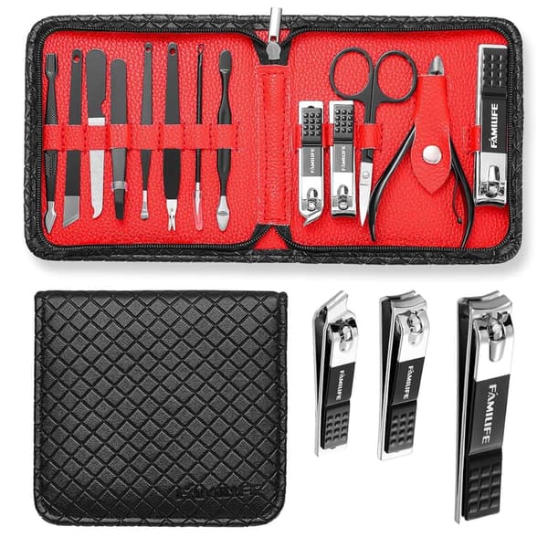 Men's Grooming Kit - 13-Piece Stainless Steel Manicure Set
