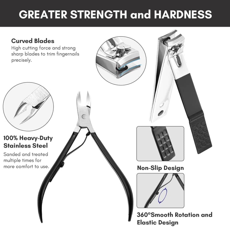 Men's Grooming Kit - 13-Piece Stainless Steel Manicure Set