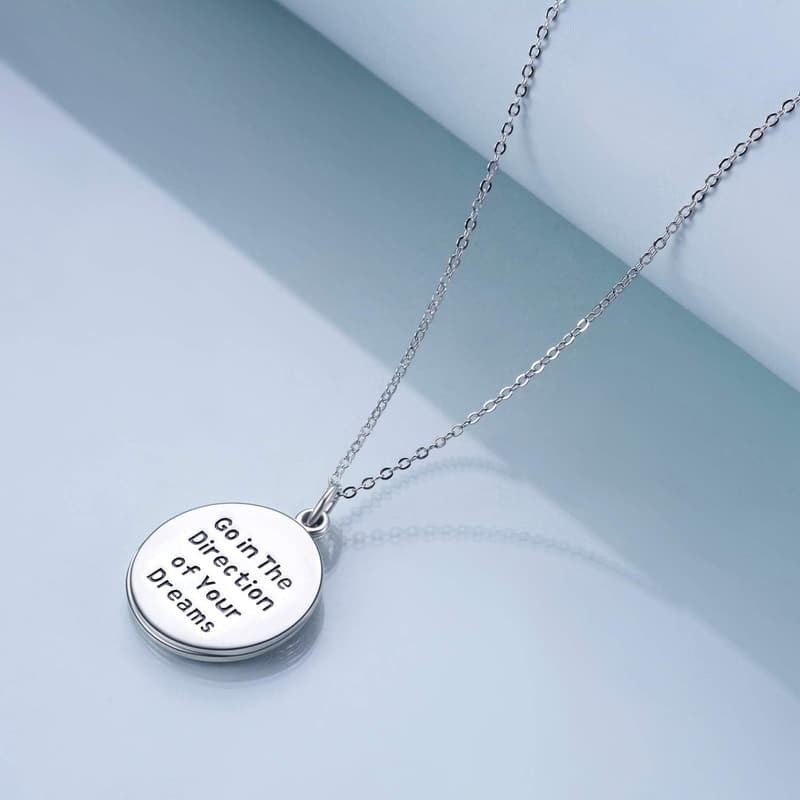 Travel Map Compass Necklace in Sterling Silver for Women and Men