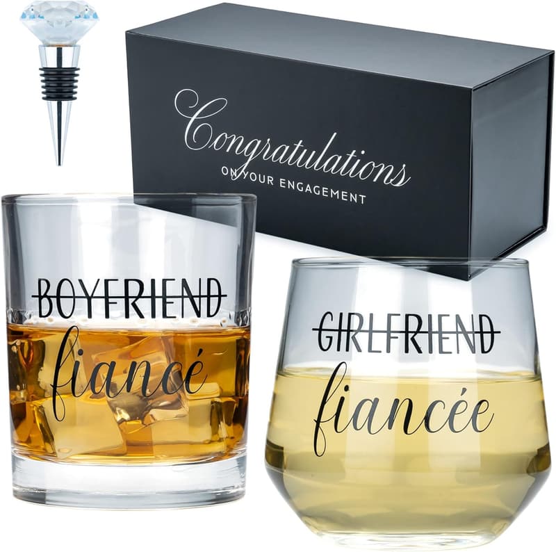 Engagement Gift: Whiskey Glasses with Diamond Stopper for Couples