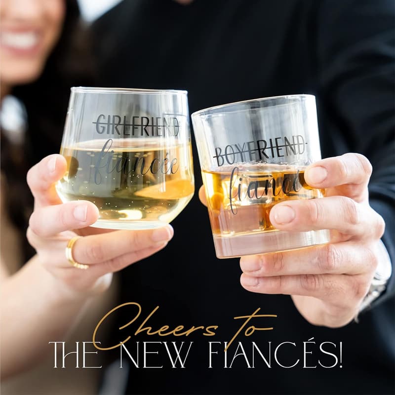 Engagement Gift: Whiskey Glasses with Diamond Stopper for Couples