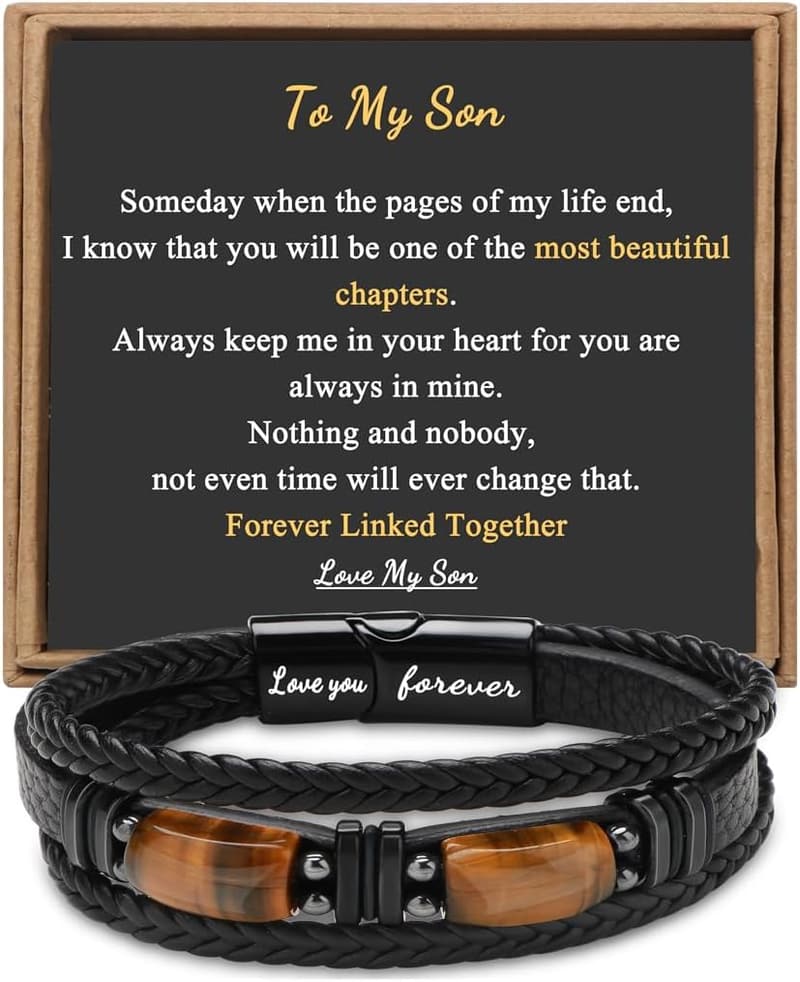 Tiger Eye Stone Leather Bracelet for Men - Father's Day Gift