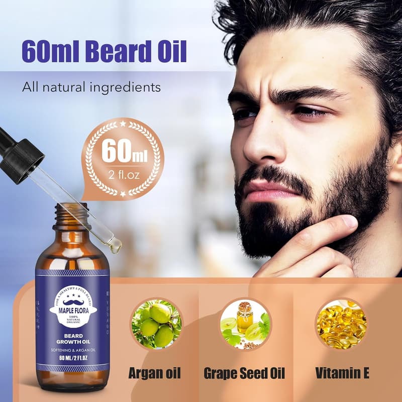 Beard Care Gift Set with Oil, Wash, Conditioner & Roller