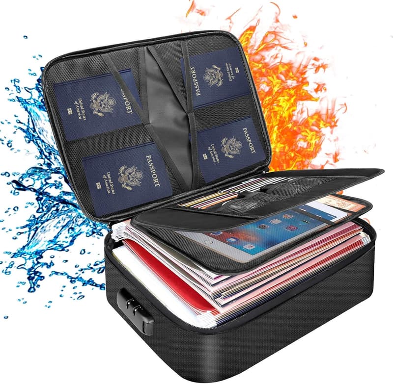 Fireproof Document Bag with Lock - Portable 3-Layer Organizer