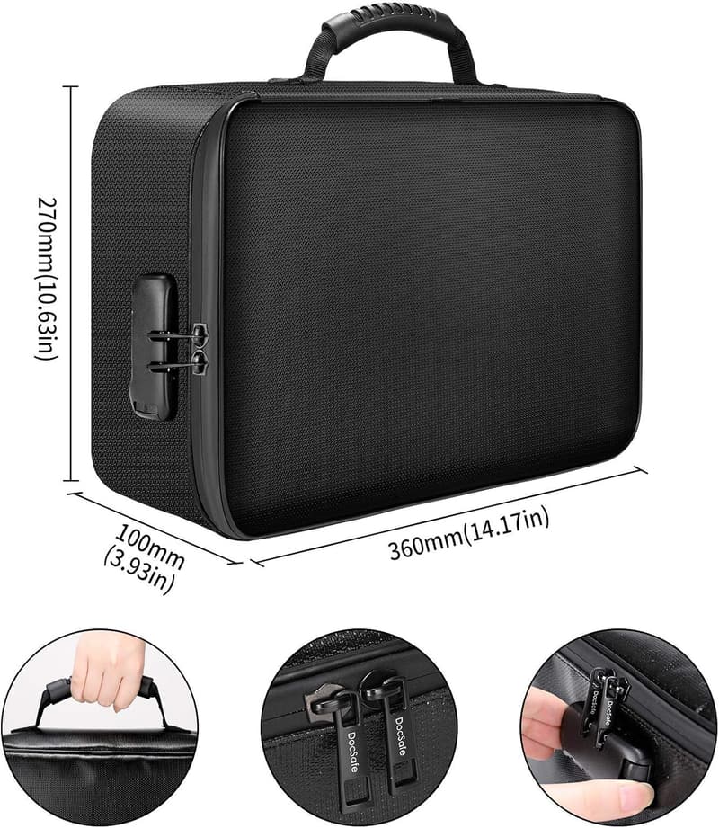 Fireproof Document Bag with Lock - Portable 3-Layer Organizer