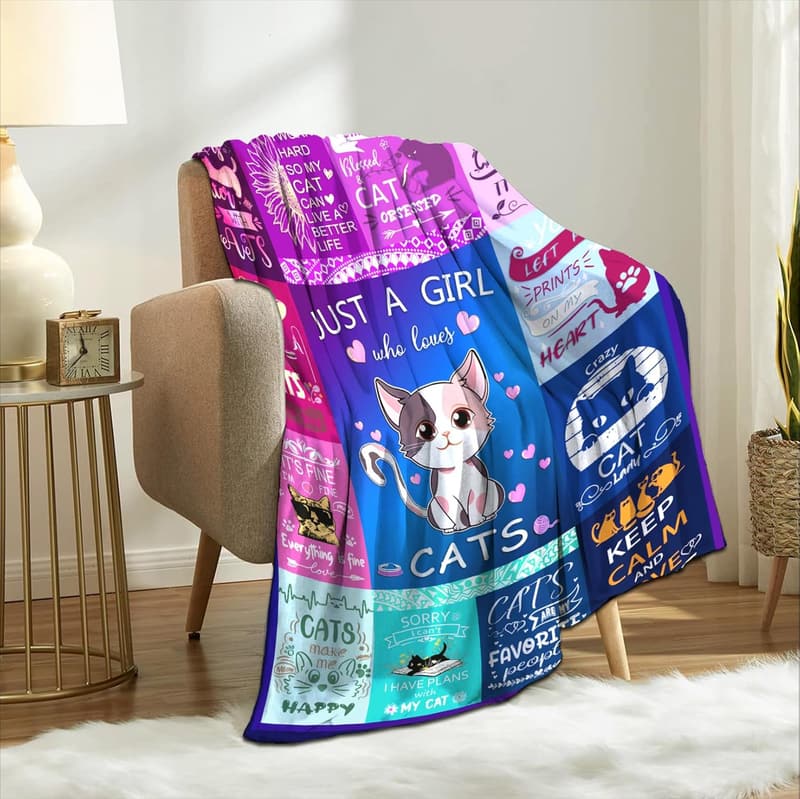 Cozy Flannel Throw Blanket for Cat Lovers - 50