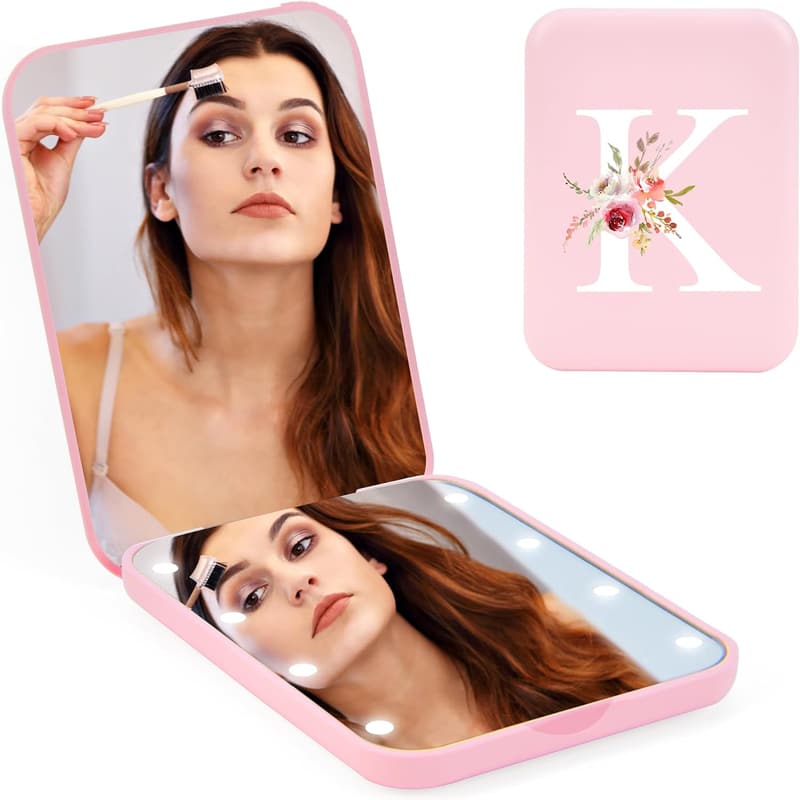 Personalized LED Compact Mirror - Travel & Makeup Gift for Women