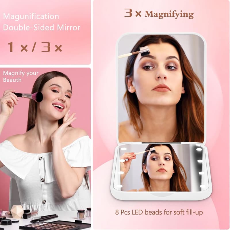 Personalized LED Compact Mirror - Travel & Makeup Gift for Women
