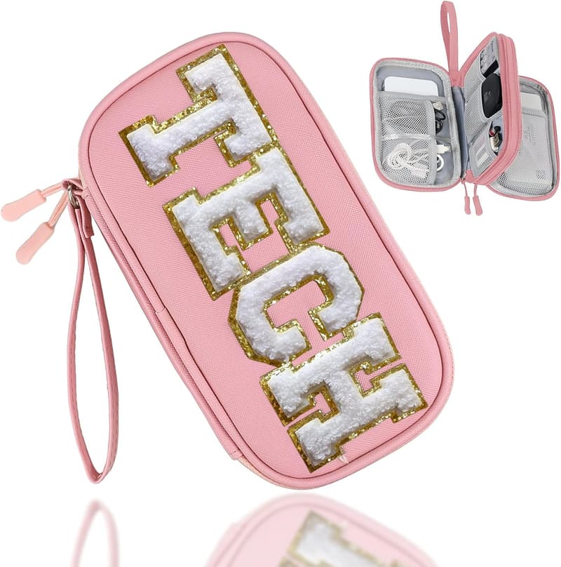 Travel Organizer Pouch for Women - Light Pink Cable & Charger Case