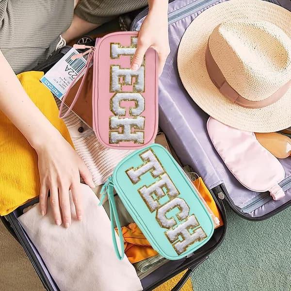 Travel Organizer Pouch for Women - Light Pink Cable & Charger Case