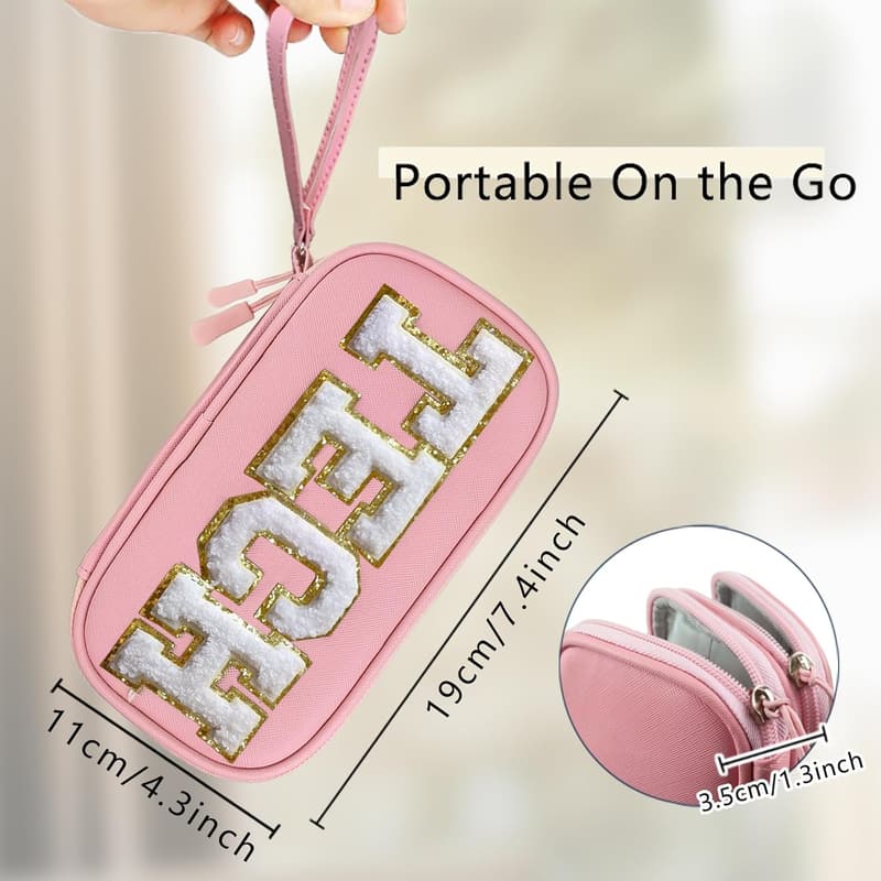 Travel Organizer Pouch for Women - Light Pink Cable & Charger Case