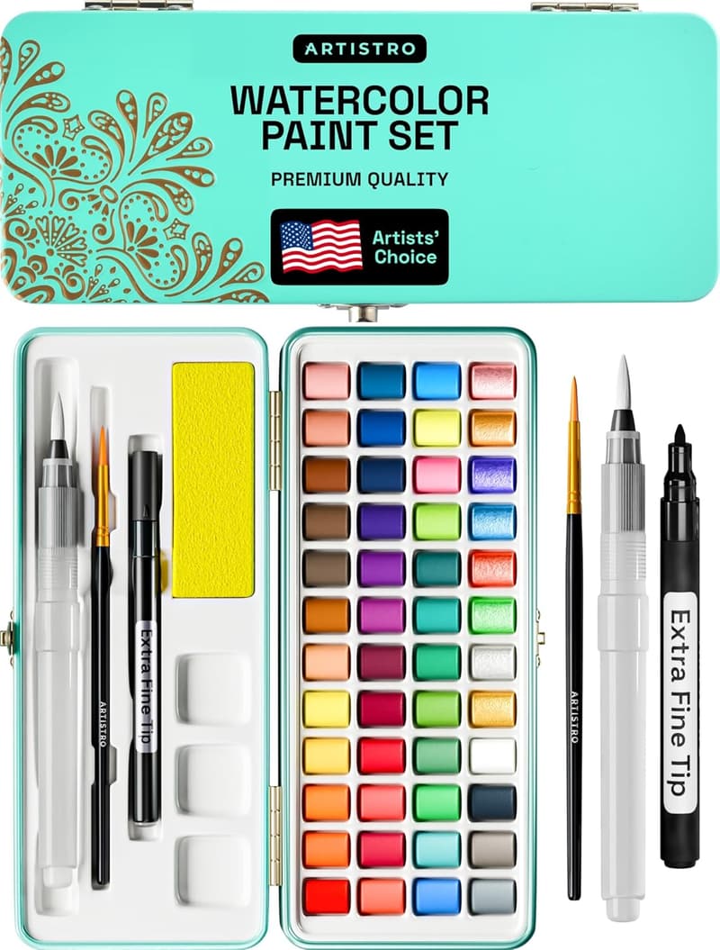 Portable Watercolor Paint Set with Metallic & Fluorescent Colors